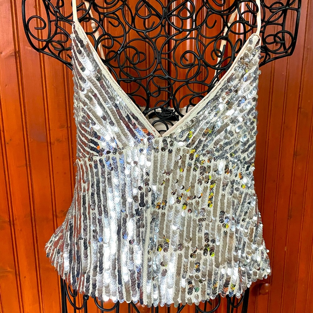 Sequined silver crop tank size S